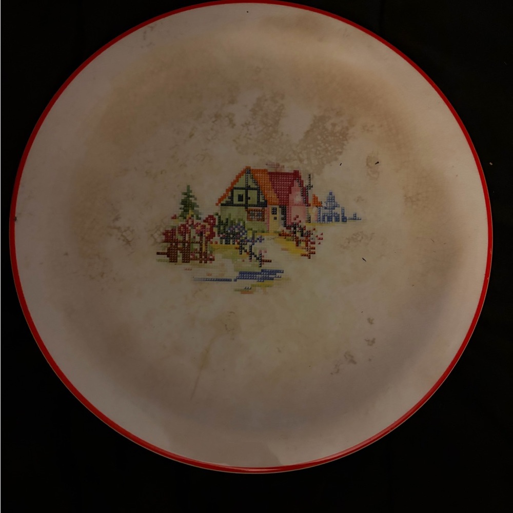 Vintage Crooksville Pantry Back-In Petit Point House Plate